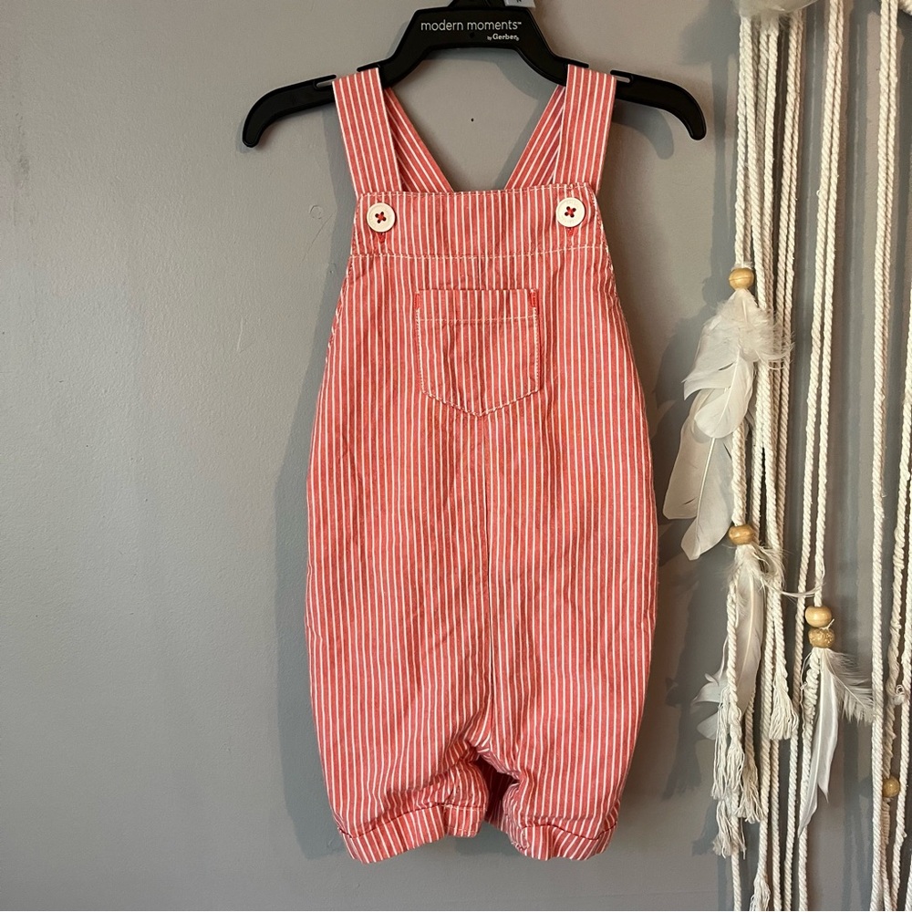 Baby Boden Red White Striped Shortalls